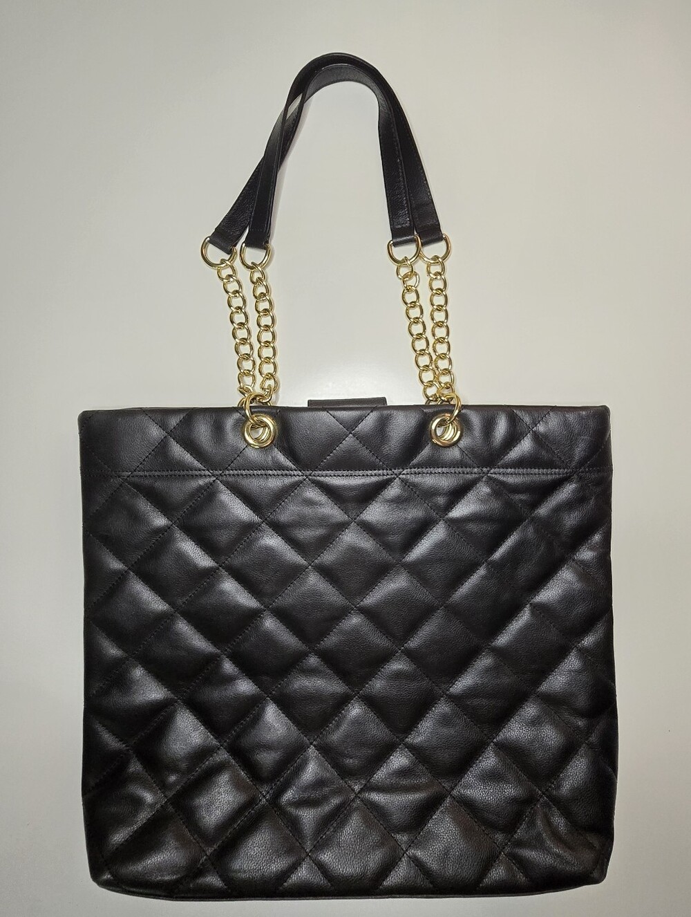 Talbots Quilted Leather Tote Bag | Black Gold Chain - Picture 3 of 11